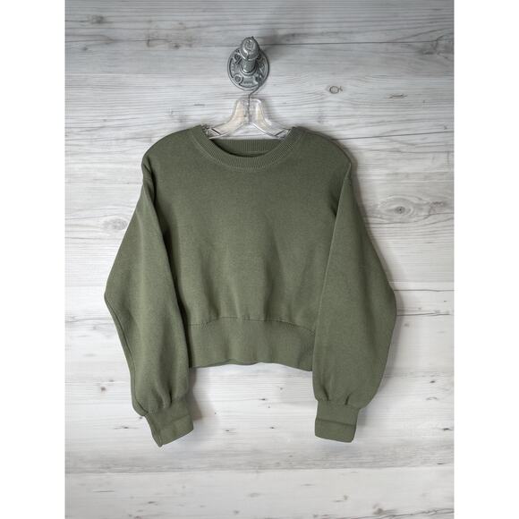 aerie Sweaters - Aerie Sweater Womens Small Green Cropped Crewneck Long Sleeve Pullover Knit